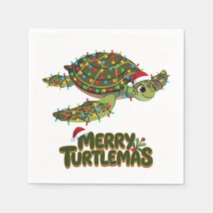 Servilleta De Papel Tortuga Marina Sombrero de Santa Luces de Navidad