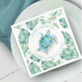 Servilleta De Papel Tortuga marina tropical color de agua Baby Shower