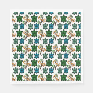 Servilleta De Papel Tortuga Marina Tropical Patrón Floral   Océano Cos