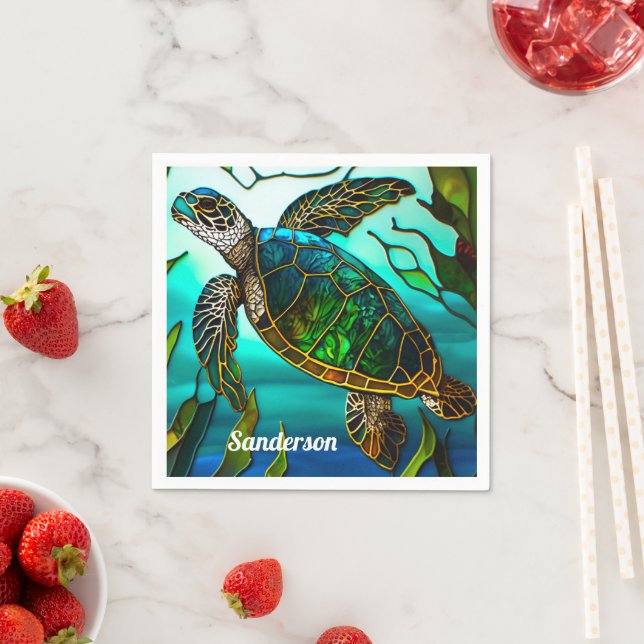 Servilleta De Papel Tortuga marina tropical verde azul Verde azulado t (In situ)