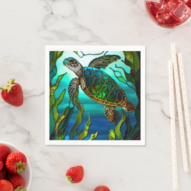 Servilleta De Papel Tortuga marina tropical verde azul Verde azulado t (In situ)