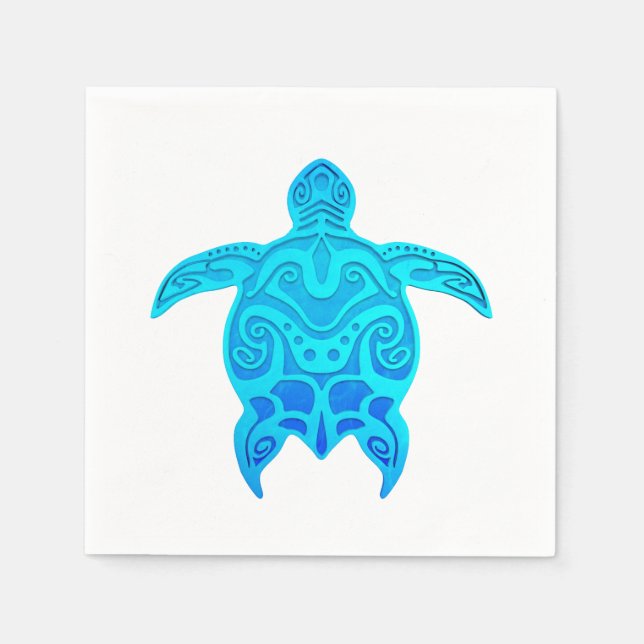 Servilleta De Papel Tortuga tribal azul (Anverso)