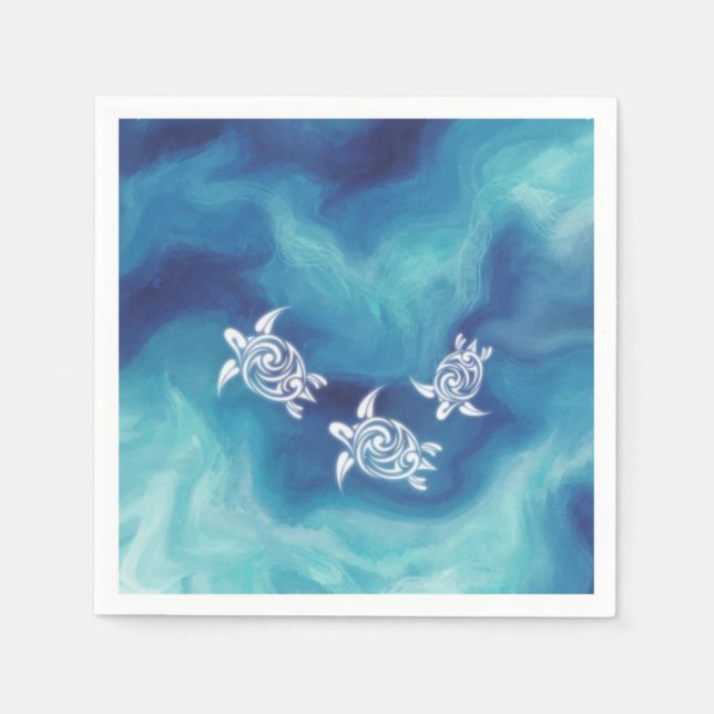 Servilleta De Papel Tortugas Blancas en Océano Azul (Anverso)