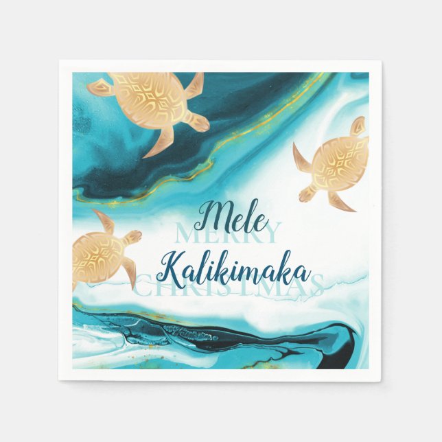 Servilleta De Papel Tortugas del Mar de Oro | Mele Kalikimaka | NAVIDA (Anverso)