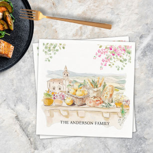 Servilleta De Papel Toscana Mediterránea Italia Acuarela Monogramada