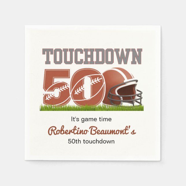 Servilleta De Papel Touchdown Fifty Funny Football 50 cumpleaños (Anverso)