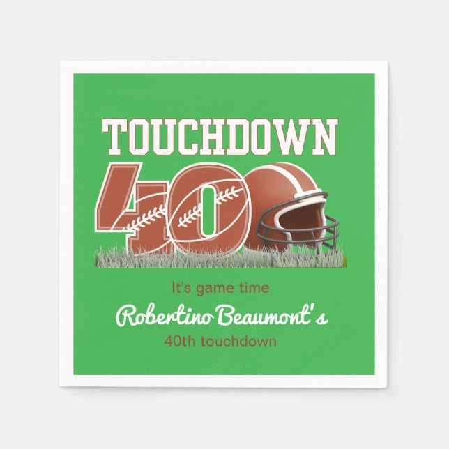 Servilleta De Papel Touchdown Forty Funny Football 40° cumpleaños (Anverso)