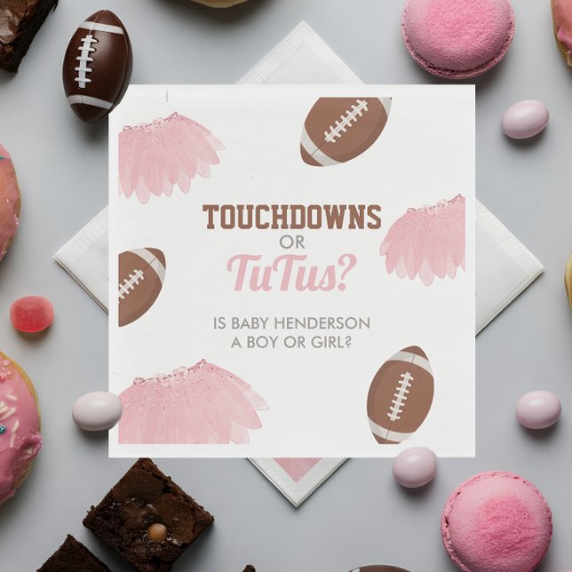 Servilleta De Papel Touchdowns o Tutús Revelación de Género (Touchdowns or Tutus Gender Reveal Paper Napkin)