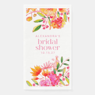 Servilleta De Papel Tóxico Rosa Naranja Floral Acuarela Despedida de S