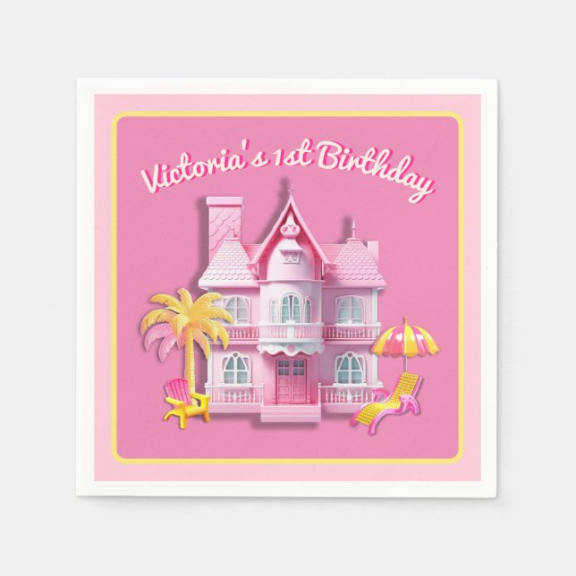 Servilleta De Papel Toy Doll House Pink Birday Party (Anverso)