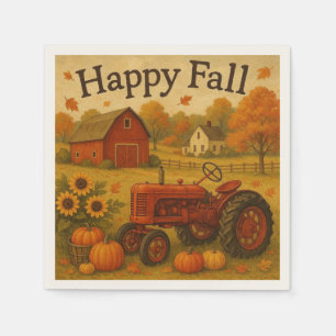 Servilleta De Papel Tractor clásico de otoño feliz y granja