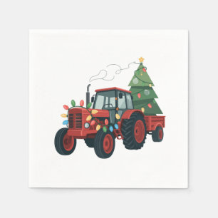 Servilleta De Papel Tractor Granjero Luces de Navidad Tractor Navidad 