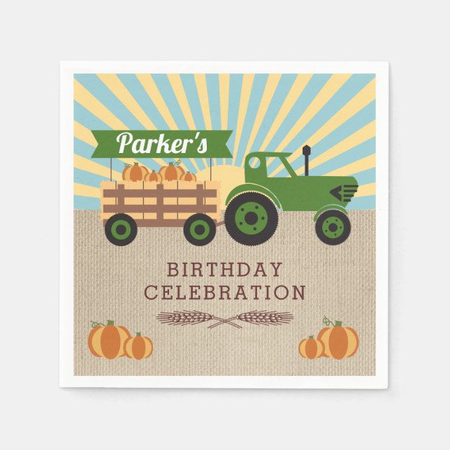 Servilleta De Papel Tractor Hayride Pumpkin Napkins Cumpleaños (Anverso)