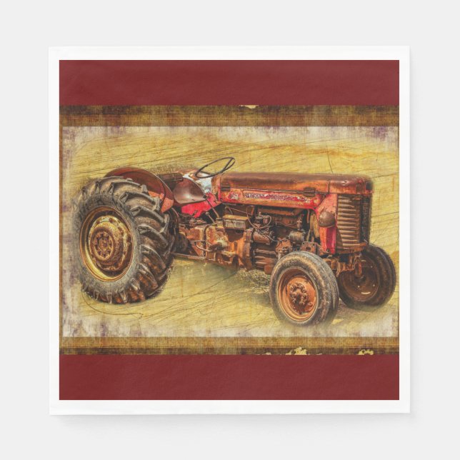 Servilleta De Papel Tractor rojo antiguo (Anverso)