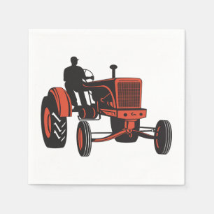 Servilleta De Papel Tractor Rojo Antiguo Tractor Retro Agricultor