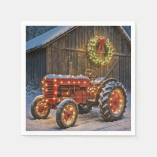 Servilleta De Papel Tractor rojo de granja de Navidad con corona lumin
