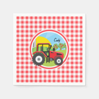 Servilleta De Papel Tractor rojo en Gingham rojo y blanco