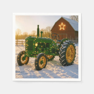 Servilleta De Papel Tractor verde de Navidad con luces brillantes
