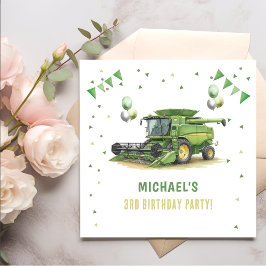 Servilleta De Papel Tractor Verde Moderno de Granjero Cumpleaños 3