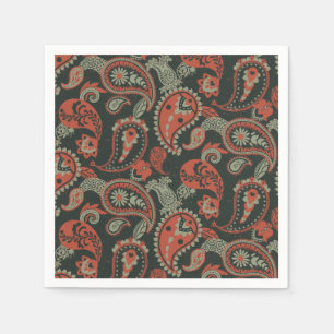 Servilleta De Papel Tradicional Paisley Linocut Naranja cálido Mint Gr