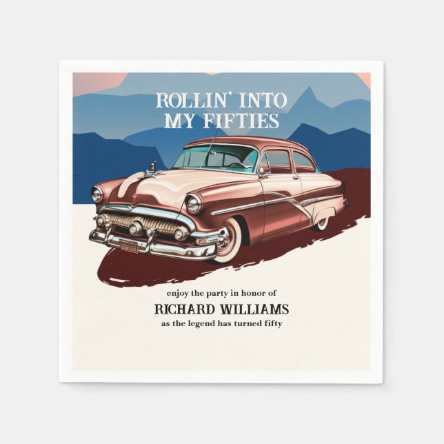 Servilleta De Papel Travel Retro Classic Car Theme 50th Birthday (Anverso)