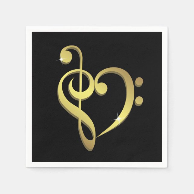 Servilleta De Papel Treble clef, bajo clef música amor corazón (Anverso)