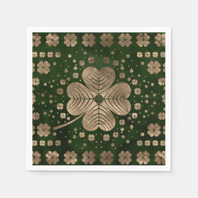Servilleta De Papel Trébol de cuatro hojas de Shamrock irlandés de oro (Anverso)