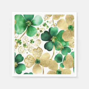 Servilleta De Papel Trébol del Día de San Patricio verde y dorado