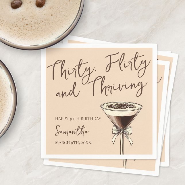 Servilleta De Papel Treinta caravana y cóctel vibrante 30 cumpleaños (Thirty Flirty and Thriving Cocktail 30th Birthday Napkins)