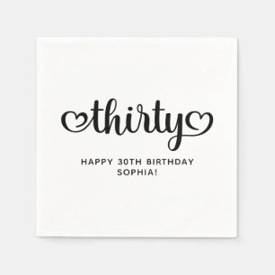 Servilleta De Papel Treinta Corazones Lindos Script Cumpleaños 30