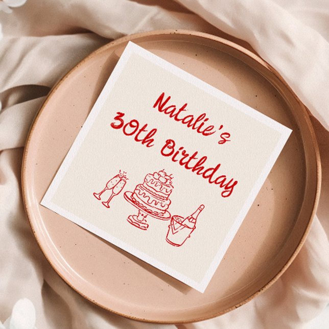 Servilleta De Papel Treinta Retro Cake Champagne Cumpleaños (Subido por el creador)