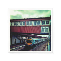 Tren azul claro , debajo del puente