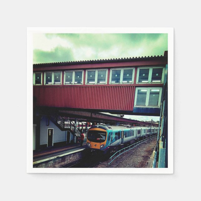 Servilleta De Papel Tren azul claro , debajo del puente (Anverso)