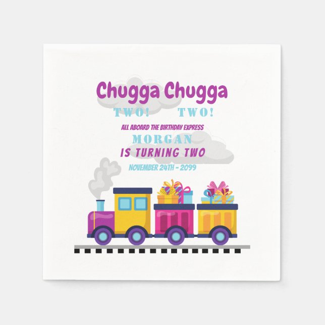 Servilleta De Papel Tren Chugga Choo Personalizado segundo cumpleaños (Anverso)