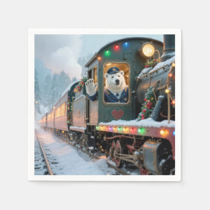 Servilleta De Papel Tren de Navidad Vintage con Oso Polar Saludando