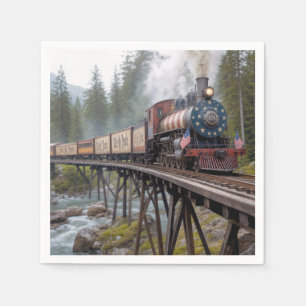 Servilleta De Papel Tren Patriótico Americano Vintage en una Trestle