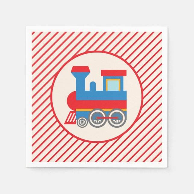 Servilleta De Papel Tren retro rojo y azul (Anverso)