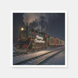 Servilleta De Papel Tren Vintage Merry Christmas en la nieve