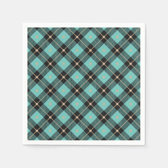 Servilleta De Papel Trendy Black Aqua Plaid (Anverso)
