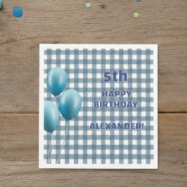 Servilleta De Papel Trendy Gingham Blue 5th Birthday Personalized