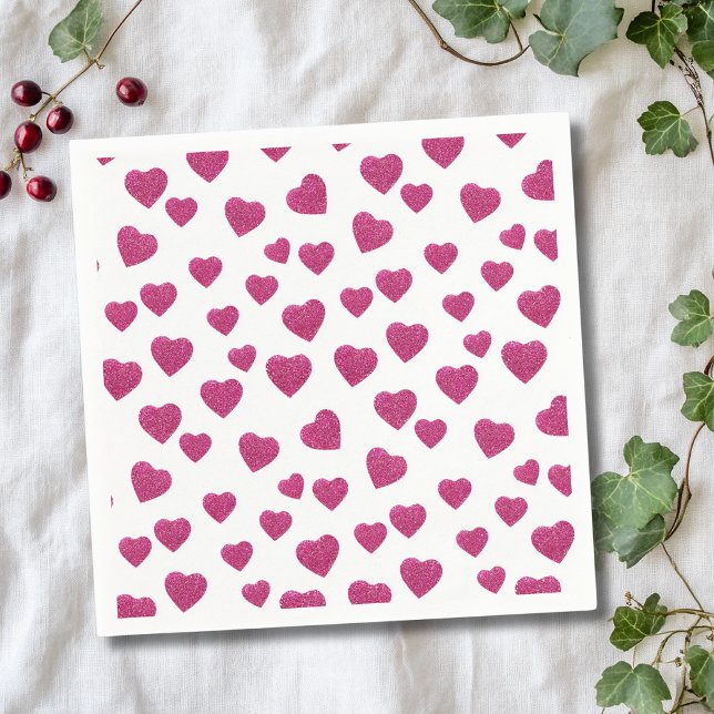 Servilleta De Papel Trendy Valentine Pink Glitter Hearts on White (Subido por el creador)