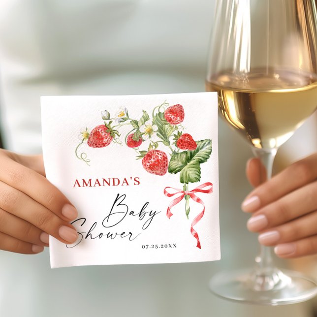 Servilleta De Papel Trendy Watercolor Meadow Strawberry Baby Shower (Subido por el creador)