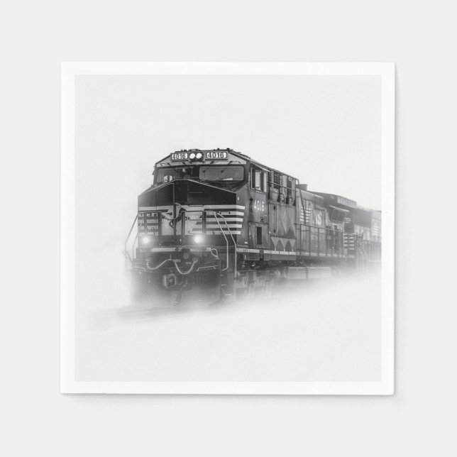 Servilleta De Papel Trenes en blanco y negro (Anverso)