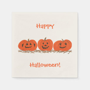 Servilleta De Papel Tres calabazas sonrientes Happy Halloween Napkins