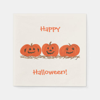 Servilleta De Papel Tres calabazas sonrientes Happy Halloween Napkins