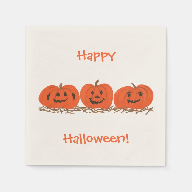 Servilleta De Papel Tres calabazas sonrientes Happy Halloween Napkins (Anverso)
