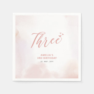 Servilleta De Papel Tres   Chica de Corazones y Acuarelas Rosadas Terc