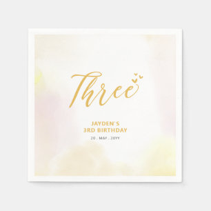 Servilleta De Papel Tres   Corazón amarillo y acuarela Tercer cumpleañ