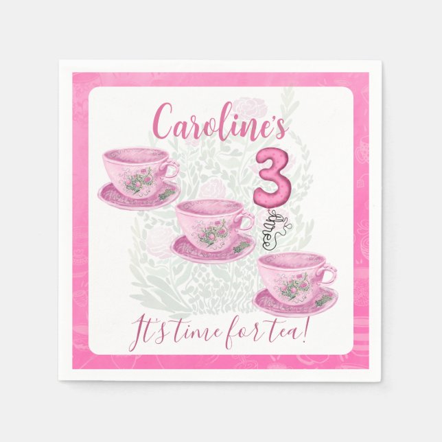 Servilleta De Papel Tres Es hora de tomar té Invitación de cumpleaños  (Anverso)