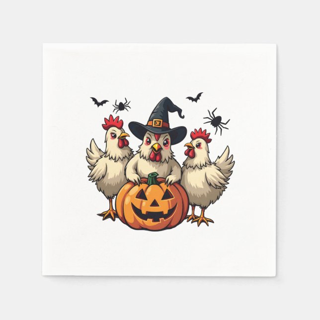 Servilleta De Papel Tres espeluznantes granjeros de pollo de Halloween (Anverso)